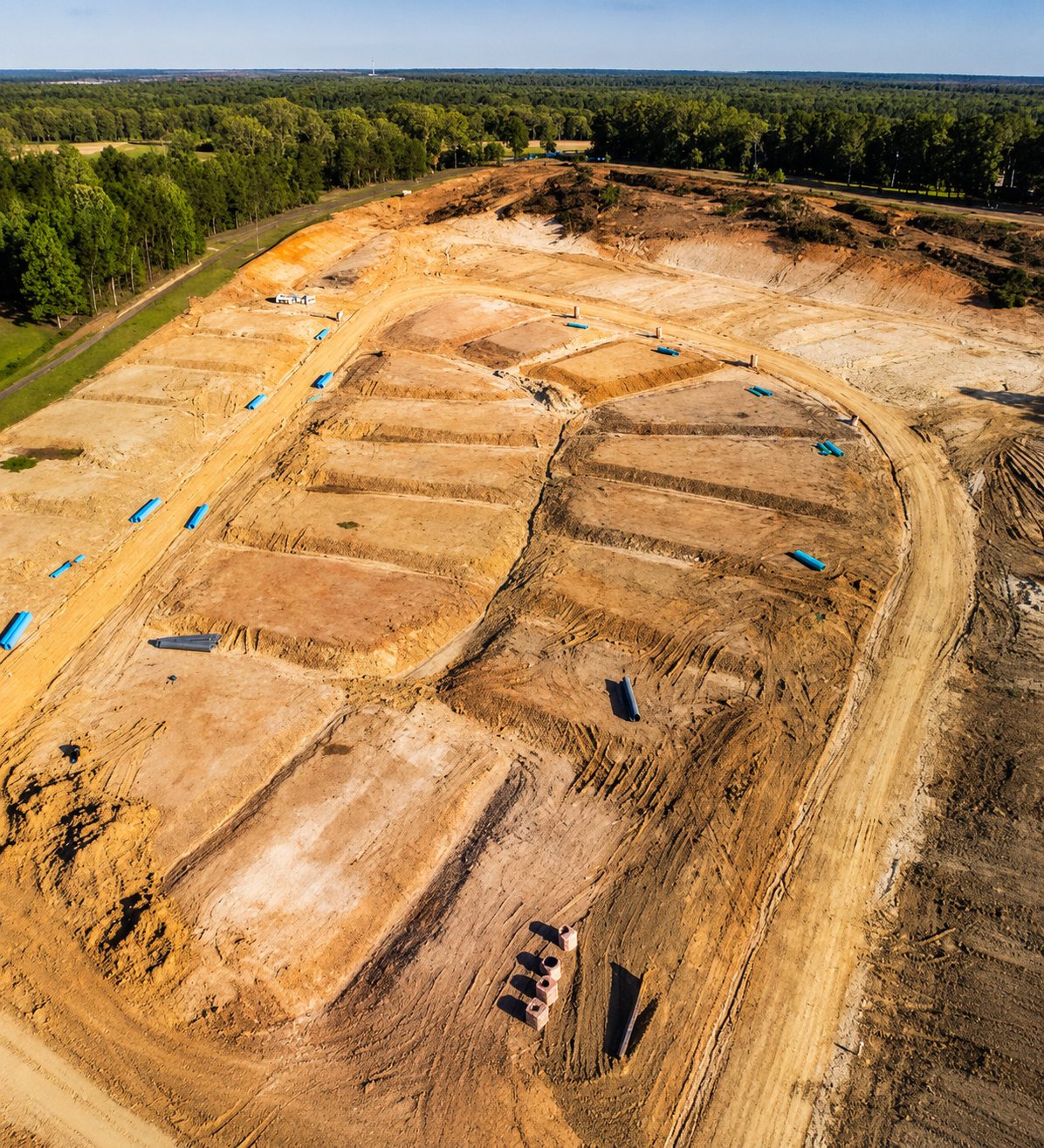 Residential subdivision graded into finished lots